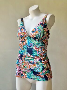 Tommy Bahama Multicolor Paisley Tankini Top - Navy, Turquoise, Pink, Orange